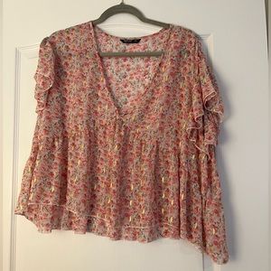 Shein Sheer Floral Blouse with Ruffle Sleeve